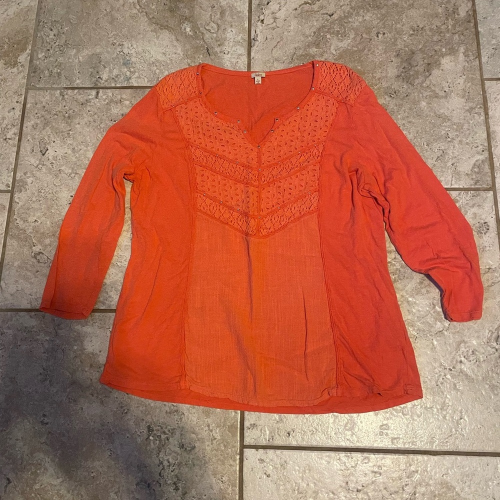 Reba Bright Orange Lace Detail Blouse